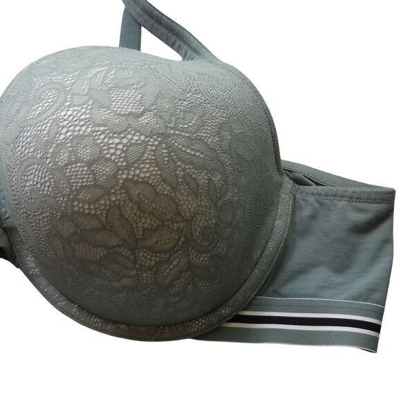 Cacique Sz 50B Boost Plunge Elegant Lace Underwire Bra Green And Black - Picture 3 of 12